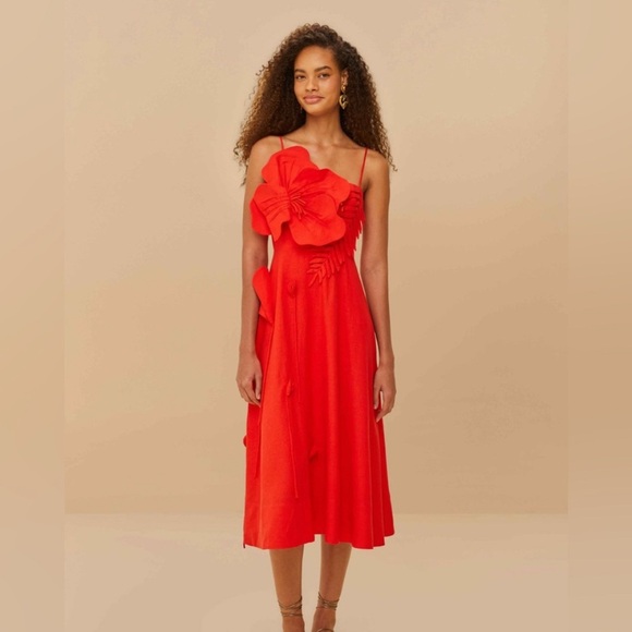 FARM Rio Dresses & Skirts - Farm Rio Red Garden Lenzing Ecovero Euroflax Midi Dress Long Wedding Size Small
